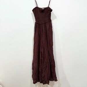 Brown Neutral Bell Bottom Tiered Pant Jumpsuit